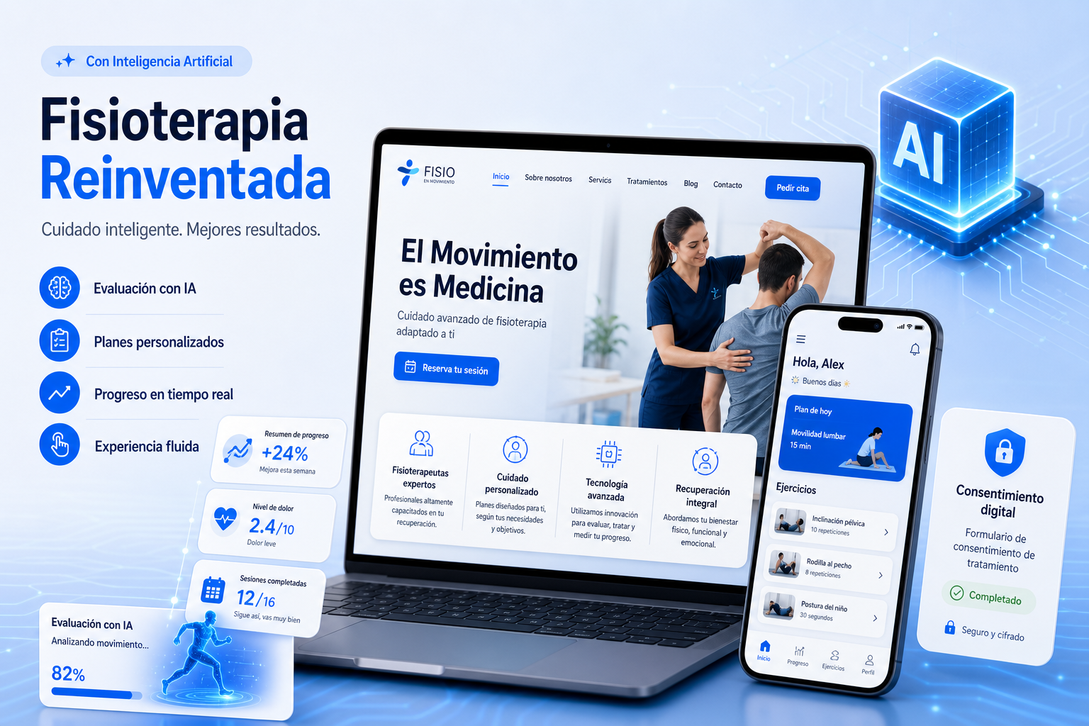 Web de clínica de fisioterapia y app móvil potenciadas por IA